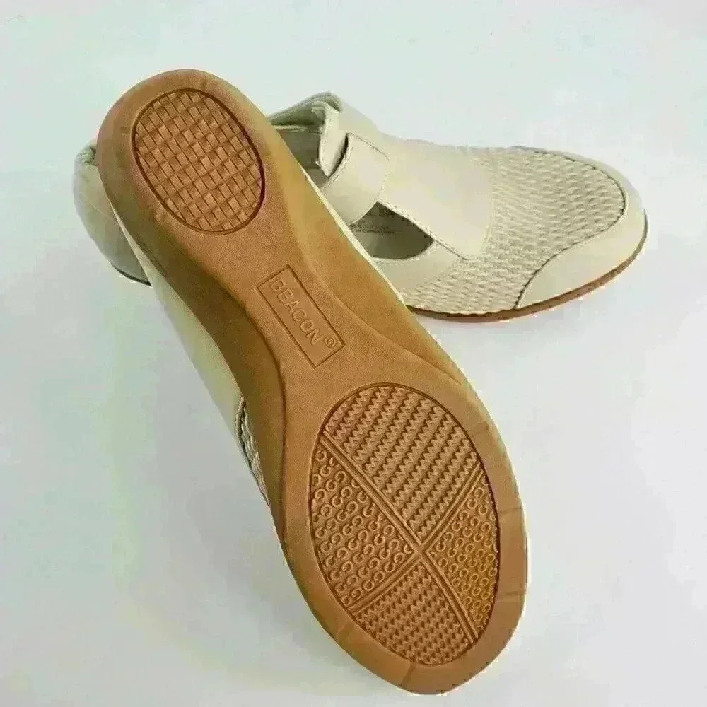 Stretch'n Form by Beacon Adjustable Strap Beige Women Comfort Shoes Size 8.5 New